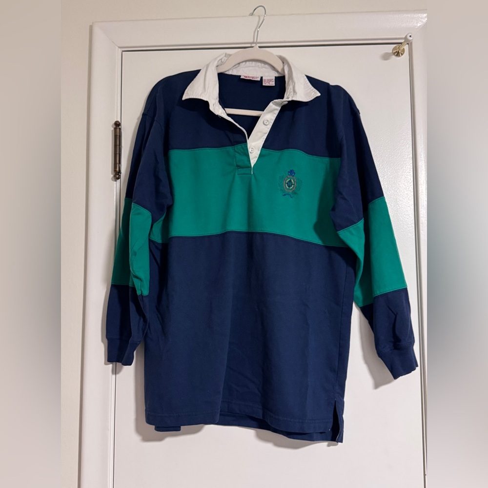 Vintage Huntington Ridge Rugby Style Long Sleeve Shirt - Blue and Green